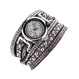 Ouneed® Uhren, Damen Vintage Mode Kristall Band Armband Dial Quarz Kleid Handgelenk analoge Uhr (Braun)