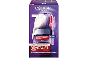 ‎L'OREAL PARIS L'Oréal Paris Gesichtspflege Set, Anti-Aging Hyaluron Tagespflege und Nachtpflege gegen Falten, mit Micro-Filler Hyaluronsäure, Revitalift Filler, 2 x 50 ml