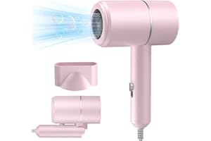Vmxlso Travel Hair Dryer, Travel Hairdryers for Womenm, Foldable Small Hair Dryer, Ionic Hairdryer Lightweight with 2 Heat and Cool Button, 1 Concentrator, Small Hair Blow Dryer for Women Men, Pink
