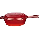 Lava Casting Combo Deep Pan / Cookware and Frying Pan with Handle, With Metal Handle Lid, 26cm, Red