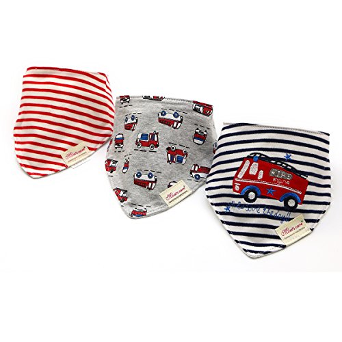 CuteOn Baby Drool Bibs, Unisex 3-Pack Absorbent Cotton, Triangle Bib with Snaps Gift for Boys & Girls - Asorted