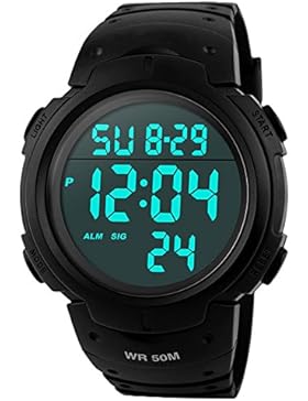 Herren Sport Digital Uhren–50m Wasserdicht Sport Armbanduhr mit Alarm Stoppuhr, Schwarz Big Face Armbanduhr...