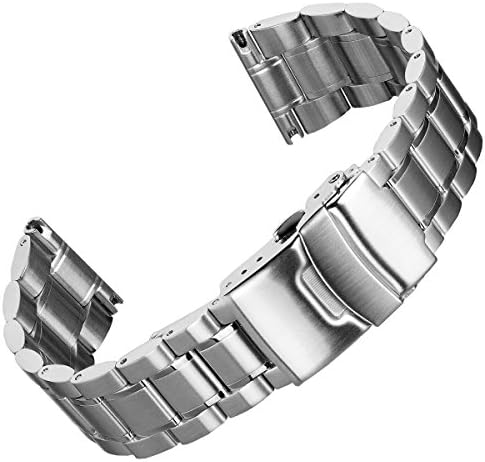 Geckota® Stainless Steel Watch Strap Ellipse, Fold-over Buckle, Polished/Brushed, 22mm