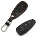 Produktbild Happyit Echtes Leder Auto Fernbedienung Schlüssel Abdeckung Fall Schlüsselbund für Ford Focus MK3 MK4 Kuga Flucht ecosport Neue Fiesta (Schwarz)