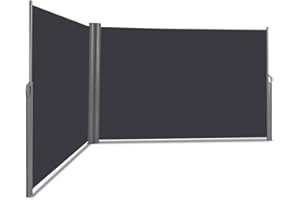 COSTWAY Retractable Side Awning, 300/600 x 160/180cm (LxH) Aluminium Outdoor Privacy Screen with Handle, Wind Protection Waterproof Sun Shade Blind Divider for Garden PatioTerrace (600x160cm, Grey)