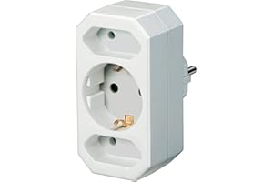 Brennenstuhl Mehrfachsteckdose, Steckdosenadapter 3-Fach mit erhöhtem Berührungsschutz (2 x Eurosteckdose und 1 x Schutzkontakt) weiß