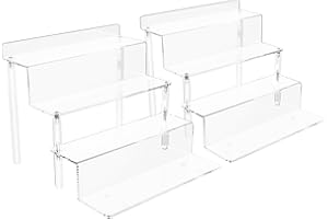 Viymgit Acrylic Riser Display Shelf, 2 Pack Clear 4 Tier Perfume Organizer, Tiered Display Stand for Collectibles Amiibo Funko POP Figures Toys Cupcake Dessert Decorations
