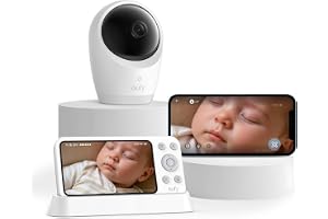 eufy Babyvakt E21,4K UHD-kamera & 5-tums 720p-skärm | hybrid Wi-Fi/offline-läge, styrning via app och skärm, Pan & Tilt, 8× zoom, portabel kamera med batteri, ANR