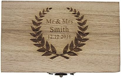 YANGSION Personalized Engraved Rustic Wedding Ring Bearer Box Lace Wooden Shabby Chic Gifts for Couples (Style C)