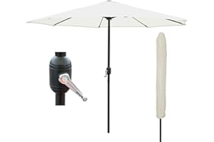 GlamHaus Garden Parasol Table Umbrella 2.7M with Crank Handle for Outdoors, UV40 Protection, Includes Protection Cover, Gardens and Patios - Robust Steel (Grey, Cream, Sand, Green, Khaki)