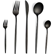 JASHII - Set di posate da 32 pezzi, con finitura opaca, per 8 persone, include coltello, forchetta, cucchiaio, cucchiaio, cucchiaio, lavabile in lavastoviglie (nero
