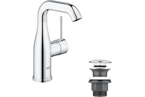 GROHE Robinet lavabo de salle de bains Essence, mitigeur monocommande sans tirette de vidage, vidage clic clac inclus, installation rapide, taille M, chromé, 23798001 (Import Allemagne)