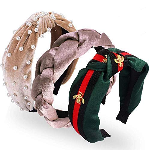 Xchingwan 3pcs Diademas, Accesorios Cute Beauty Fashion Hairbands Girls, Diademas anudadas, Diademas anchas, Diademas de perlas para mujeres Wash Face Makeup Workout GYM Yoga Running