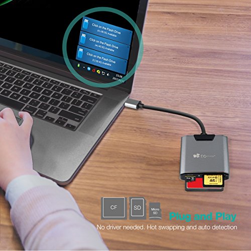 Lector de tarjetas de Aluminio Superspeed EC Technology USB 3 0 Multi Adaptador de Tarjetas de Memoria  Soporta 3 Tarjetas Simult  neamente para TF   SD   CF   SDXC   SDHC para MacBook Air Pro  iMac  Mac Mini  Microsoft Surface Pro  Lenovo - Negro