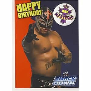 wwe wrestling rey mysterio birthday card with badge amazoncouk