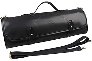 YANMUZI Portacoltelli per Coltelli da Chef Borsa per Portacoltelli in Vera Pelle Cerata Resistente 10 Coltelli Custodia per Coltelli da Cuoco Portatile ， Coltelli Non Inclusi,Black