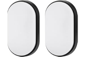 M EGA MEGACUBE 18W LED 4000K IP65 Flush Wall Mounted Oval Bulkhead Light Fitting with Black Trim for Indoor, Outdoor, Bath, Office, Hallway, Corridor, Utility, Shed, Workshop, etc- Improved Version - Pack of 2