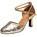 Produktbild EUCoo Damen Tanzschuhe Erwachsene Latin Dance Schuhe Mode Volltonfarbe Pailletten Runden Kopf Mit 3-5Cm Sandalen(Gold, 39)