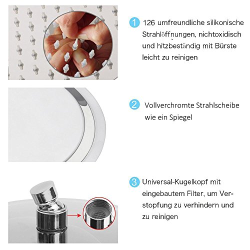 ieGeek 10 Zoll Regendusche Einbauduschköpfe Edelstahl Duschkopf Regenbrause Brausekopf aus Edelstahl mit Anti-Kalk-Düsen poliert Spiegeleffekt hochglänzend - 3