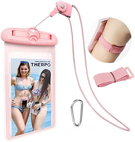 Waterproof phone Case, THERPO Cellphone Dry Bag Underwater Pouch with Detachable Ring Neck Strap Lanyard ✚ Carabiner ✚ Armband for Apple Android iPhone Samsung Up to 6.3" Diagonal -Pink [2017 upgraded Design]