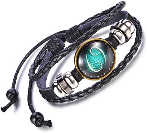 Feilok Elegant Alloy Leather Zodiac Constellation Cancer Adjustable Bangle Charm Bracelet Strand Bracelet for Unisex, Blue