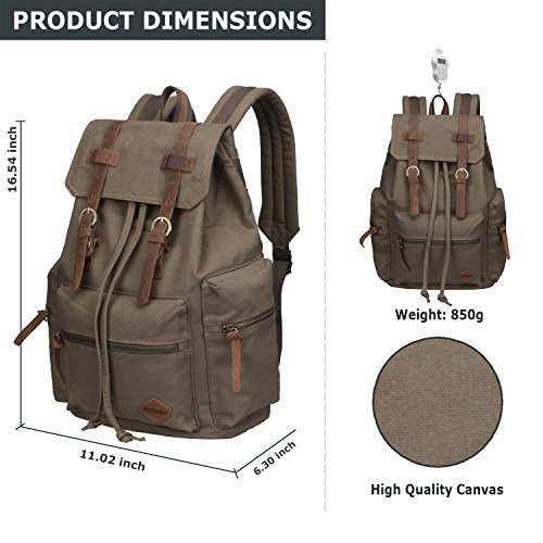 Fafada Rucksack Canvas Vintage Damen M  dchen Leder Retro Laptop backpack Schulrucksack Daypack f  r Campus Studenten und Outdoor Reisen Wandern Armee