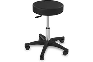 PHYSA WELLNESS & LIFESTYLE Physa Aversa Taburete Giratorio con Ruedas Taburete de Trabajo Taburete de Oficina (150 kg, Altura del Asiento 45–58 cm, Acero Pulido, Cuero Artificial) Negro