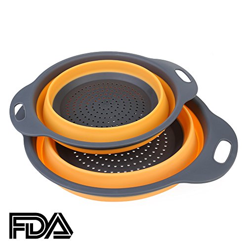 2pcs Zusammenlegbares Silikon-Sieb / Sieb-HanSemay Küche Craft.Safe und Durable.Includes 2 Größe große 11,5 und 9,5 Zoll. (Orange)