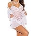 Produktbild FENTI Damen Frauen Lingerie Dessous 3 tlg Morgenmantel Mini Spitzenkleid mit G String Weiss XXL