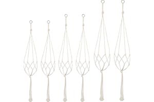 COACOM 6 Stückmakramee Blumenampel, Weiße Netztasche, Hängender Blumentopf, Pflanzenständer, Geeignet Für Decke, Garten, Terrasse, Fenster