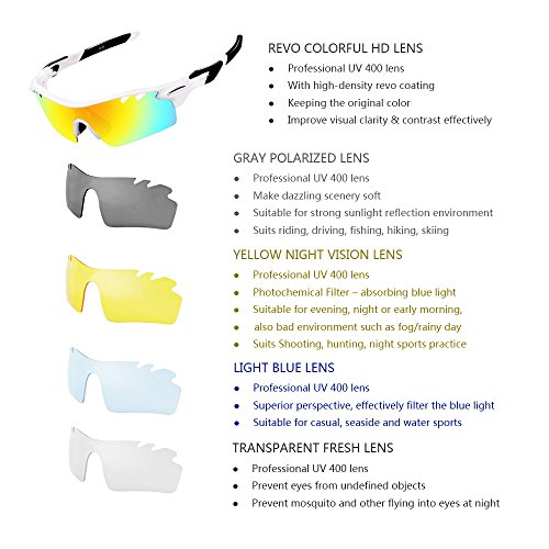 Unisex Radbrille Sportbrille Sonnenbrille, UV-Schutz, mit Wechselgläser inkl. Schwarze polarisierte Linse, für Outdooraktivitäten wie Radfahren Laufen Klettern usw. Schwarze und Rote zur Auswahl - 4