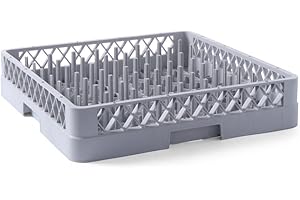 HENDI 877104 Spülkorb, Spülmaschinenkorb, Geschirrspülkorb, für Teller und Tabletts, grobmaschig, eingegossenen Stiften, Polypropylen, 500x500x(H)100mm, grau