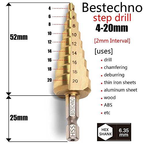 Bestechno Titan-Nitrid beschichtete Hochgeschwindigkeits stahl stufenbohrer im 4-12/4-20/4-32 mm Set - 3