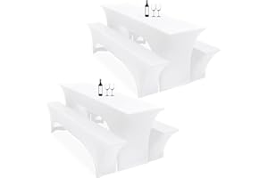 LUMAYCENS Zwei 3er-Set Biertischhussen 220 x 50 x 70 cm, hussen bierzeltgarnitur, weiß, Stretch-Bezüge für Biertisch- und Bankgarnituren, Bierbankhussen, Spandex-Bierzeltgarnitur für Bankett, Gartenmöbel-Bezüge