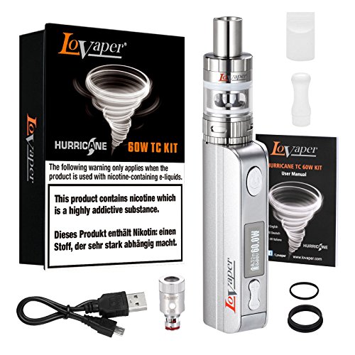 E Zigarette Starterset LoVaper® 60W Mod kit, 2200mAh Akku, Top Refill 0.3ohm/2.0ml Verdampfer Tank, TC(Temperaturregelung) Box Mod mit 18650 Integriertem Batterie, Electronic Cigarette Ohne Nikotin (Silber)