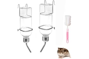 OHH-NANJOO 2 Pièces Biberon Lapin, Abreuvoir Lapins, Distributeur Eau Lapin Automatique avec Support, Suspendue Biberon Cochon d'Inde sans Goutte à Goutte pour Rongeur Lapins - 350ml+180ml