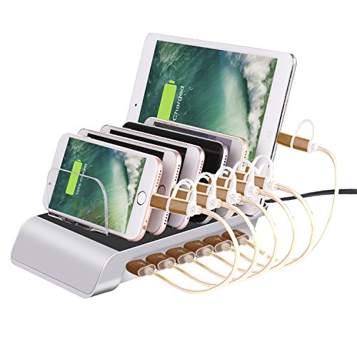 Dock Station di Ricarica INKERSCOOP Caricabatterie da Tavolo con 6 Porte USB Caricatore per Smartphone e Tablet (argento)