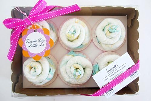 Regalo Originale per Neonato |Scatola di 6 Cupcakes fatti con Pannolini DODOT | Baby Shower Gift Idea | Regalo per Battesimo |Bomboniera per Cerimonia | Versione per Femminucce