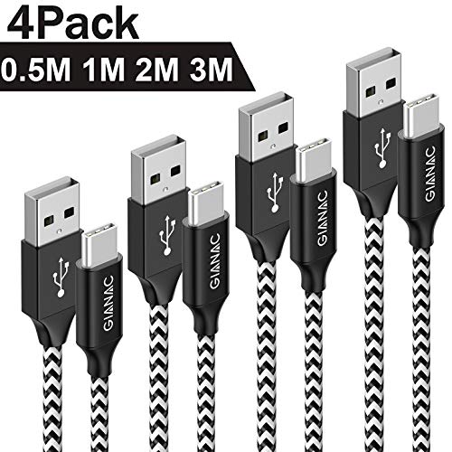 QGhappy USB Type C Cable, Pack of 4 0.5 m 1 m 2 m 3 m, Nylon 3A Fast Charge Sync Cable USB C Charging Cable for Samsung Galaxy S10/S9/S8, Huawei P30/P20, Google Pixel, Sony Xperia XZ, OnePlus 6T