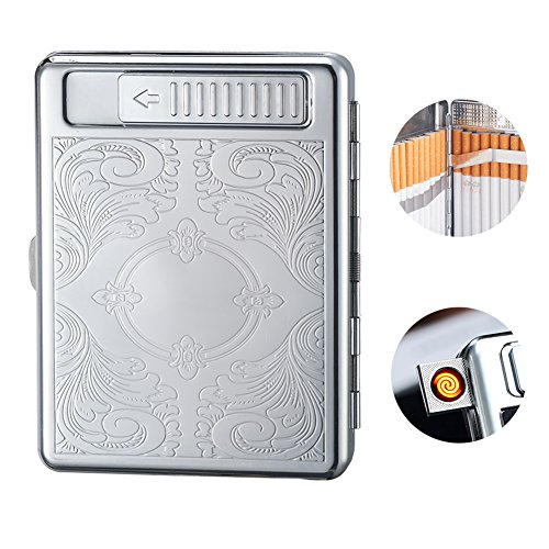 Feuerzeuge Zigarettenetui mit Feuerzeug Elektronische Zigarette Box Full Pack 20 Regular Zigaretten USB Tragbare wiederaufladbare flammenlose winddicht Feuerzeug