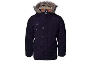 52_DNM Childrens Boys Winter Parka Coat Fur Borg Lined Hood School Jacket - Black Blue