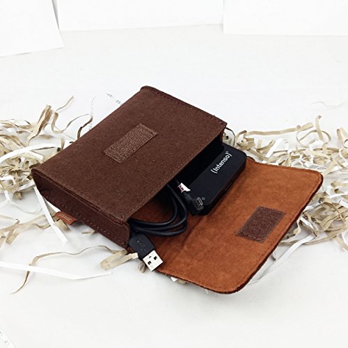 Täschchen Mini Hülle Tasche aus Filz für Zubehör und Accessoires (Netzteil, PC Maus, E-Zigarette, Kosmetik) Braun - 7