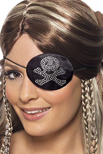 Smiffys, Damen Piraten Augenklappe, Strassstein Totenkopf Motiv, One Size, Schwarz, 31955