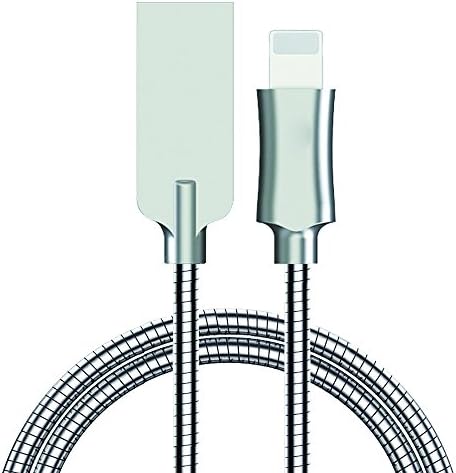 Yaletu iPhone Cable Charger-3FT/1M All-metal Spring Cord Lightning Cable to USB Charging for iPhone 7/7Plus/6/6Plus/6S/6S Plus/5/5S/5C/SE, iPad, iPod(Silver)