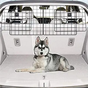 APTY Car Dog Barrier, Pet Trunk Barrier for SUV, Vehicle Divider Mesh Gate on Backseat - Adjustable for Universal Fit, Portable Folding Design, Straps and Bungee Cords for Superior Stability