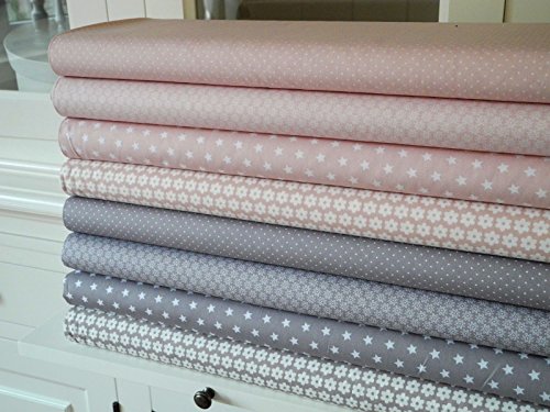 Lottashaus 8x Stoff ROSA / NUDE Taupe / Grau Stoffpaket Stoffe Patchwork Sterne Tupfen Shabby chic - 2