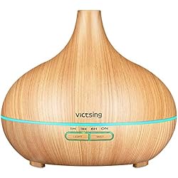 VicTsing 300 ml Diffuseurs d'Huiles Essentielles Electrique, Humidificateur d'Air à Brume Fraîche, 7 Couleurs de LED, 4 Modes de Minuteries, Arrêt Automatique sans Eau, pour La Maison/Chambre- Jaune