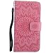 Produktbild LG G3 Hülle, Chreey [Prägung Indische Sonne] Lederhülle Sonnen Blume Brieftasche Wallet Tasche Magnet Flip Case Handyhülle Etui mit Kartenfach Ständer [Rosa]
