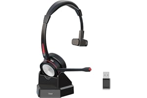 Beebang Bluetooth Headset mit Mikrofon für PC, Wireless Headset mit USB Adapter & Ladestation, 40 Stunden Sprechzeit, Mono kabelloses für Arbeit Laptop Handy Microsoft Teams Skype Telefon