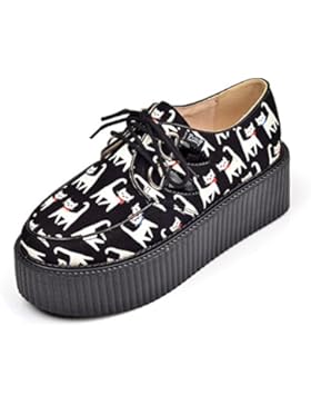 RoseG Damen Katze Flache Plateauschuhe Gote Punk Creepers Schuhe